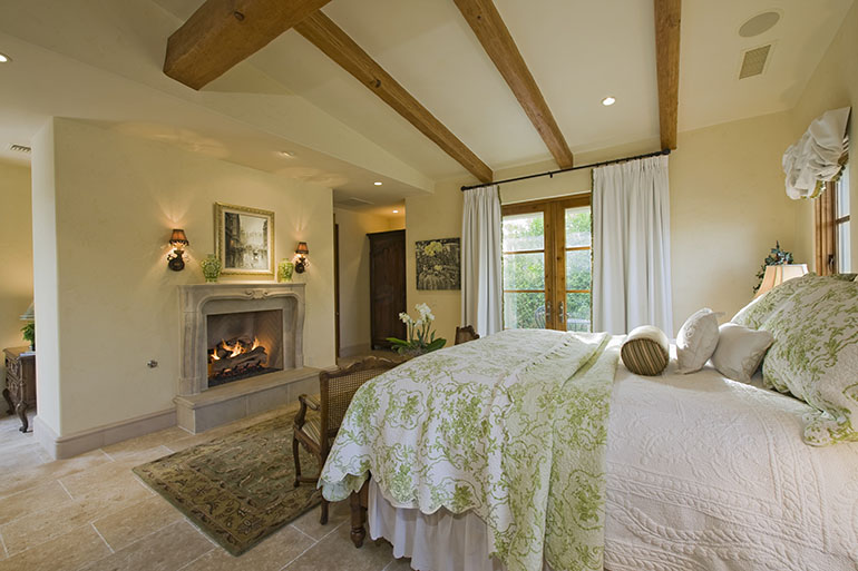 bedroom interior with fireplace